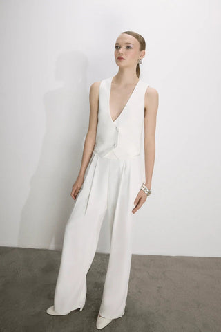 Tina Trousers in White with Satin Waistband - Maison OrientNazli CerenMaison OrientClothing