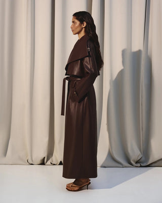 VEGAN LEATHER TRENCH IN DARK BROWN - Maison OrientKris MaranMaison OrientClothing