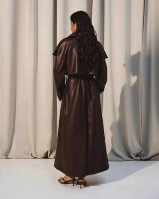 VEGAN LEATHER TRENCH IN DARK BROWN - Maison OrientKris MaranMaison OrientClothing