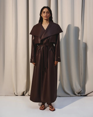 VEGAN LEATHER TRENCH IN DARK BROWN - Maison OrientKris MaranMaison OrientClothing