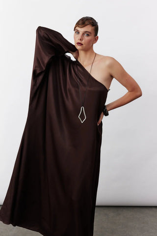 Venus One - Shoulder Maxi Dress in Dark Chocolate - Maison OrientNazli CerenMaison OrientClothing