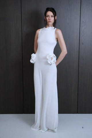 VIOLA Creme Cotton Knit Dress With 3D Flowers - Maison OrientMAETMaison OrientDress