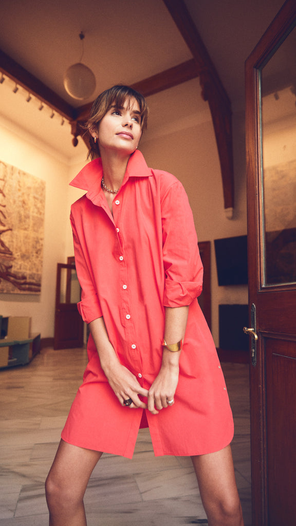 NO10 POPLIN SHIRT DRESS - Bright Red | Maison Orient