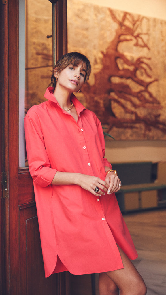 NO10 POPLIN SHIRT DRESS - Bright Red | Maison Orient