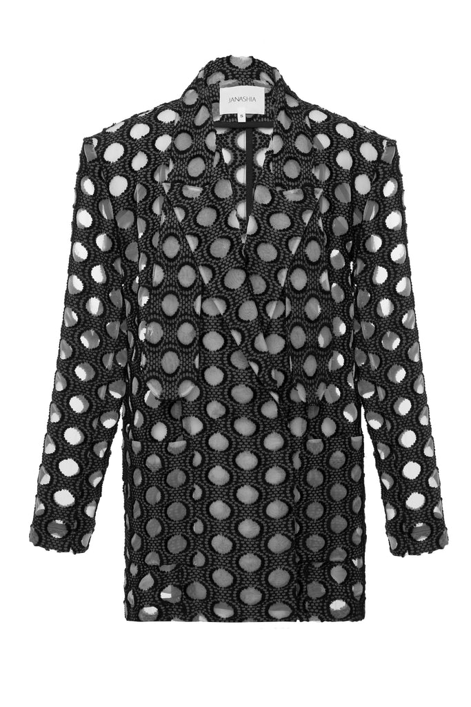TRANSPARENT POLKA DOT BLAZER WITH LONG COLLAR AND POCKETS | Maison Orient