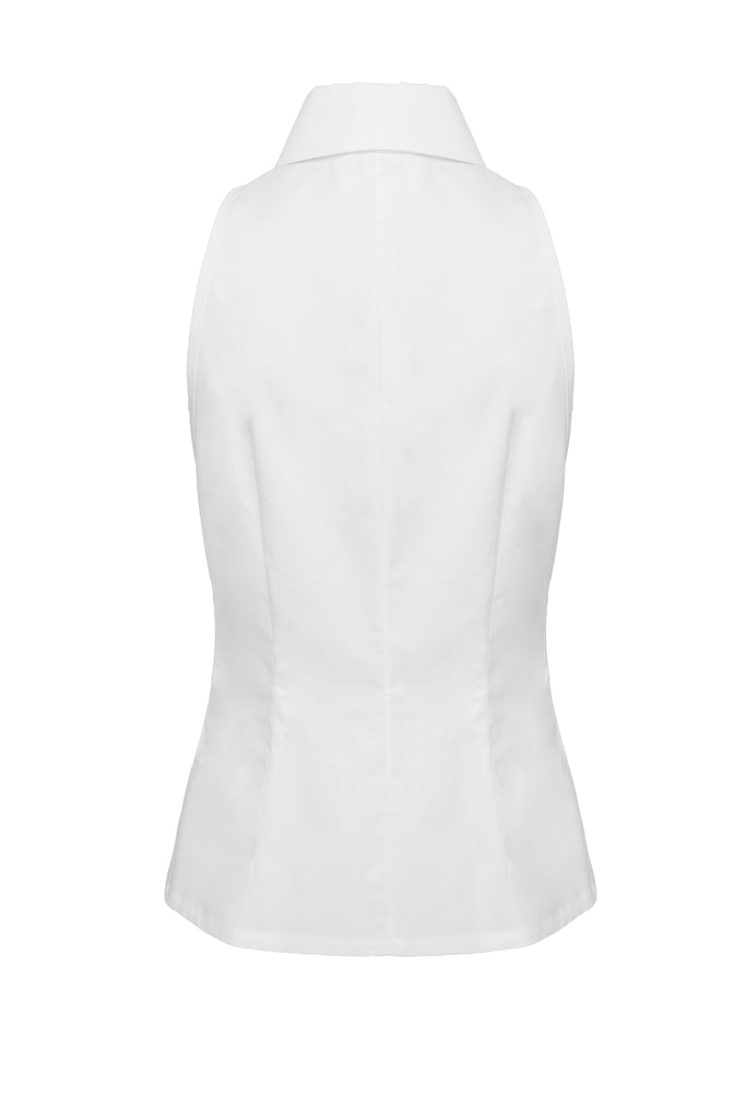 FRINGED DOUBLE-COLLARED SLEEVELESS SHIRT | Maison Orient