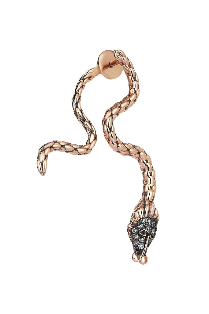 Bended snake earring in champagne diamond (single) | Maison Orient