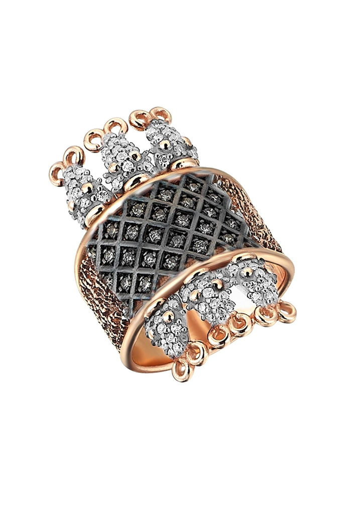 6 serpent cage white and champagne diamond pinky ring | Maison Orient