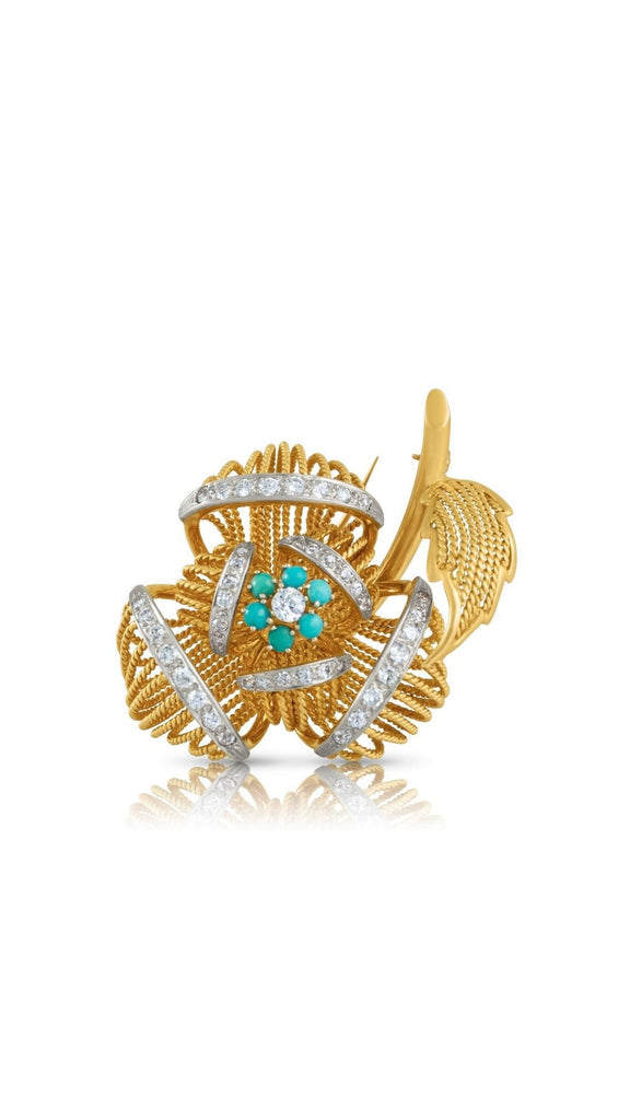 1960'S Diamond And Turquoise Furclip - Maison OrientYazJewelsMaison OrientBrooches