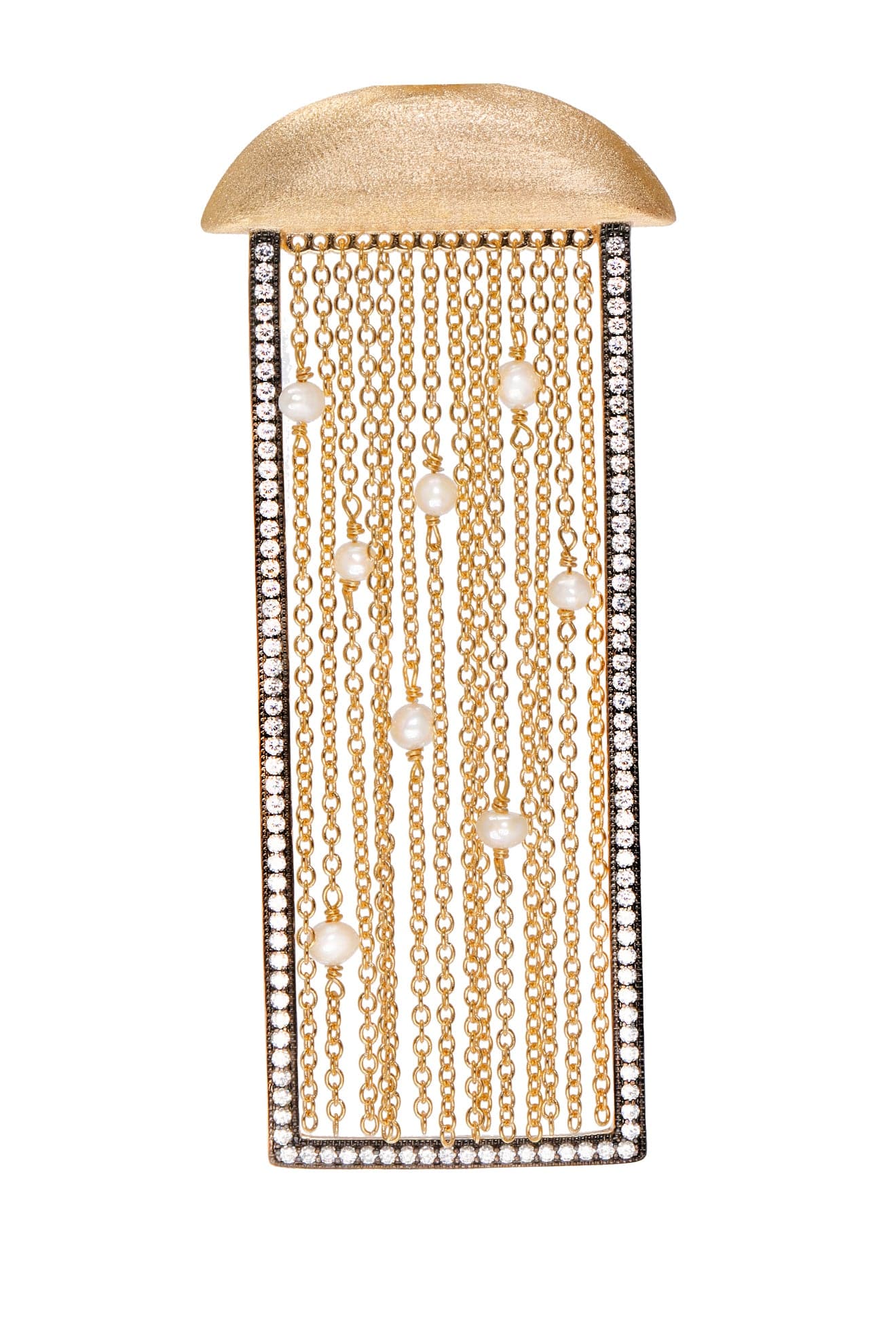 Ammanii Rectangular Shape Earrings with Pearls and Moving Tassels | Maison Orient