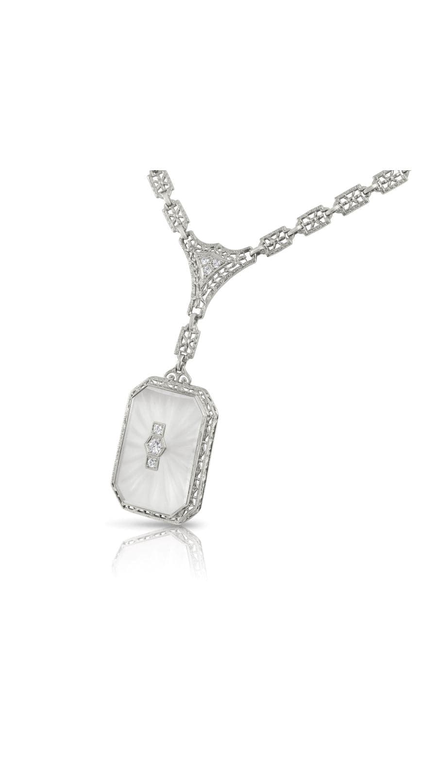 Art Deco Platinum Diamond and Rock Quartz Crystal Necklace | Maison Orient