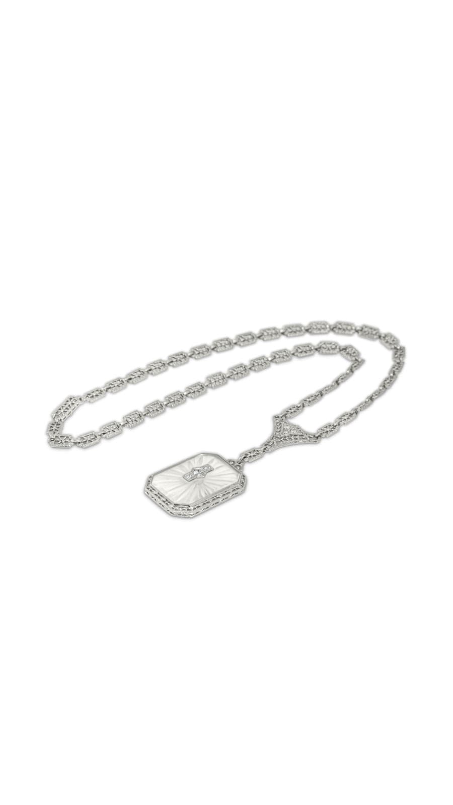 Art Deco Platinum Diamond and Rock Quartz Crystal Necklace | Maison Orient