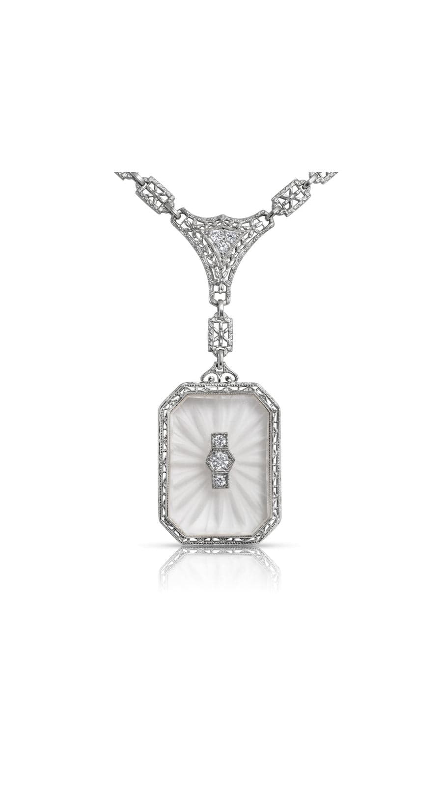 Art Deco Platinum Diamond and Rock Quartz Crystal Necklace | Maison Orient