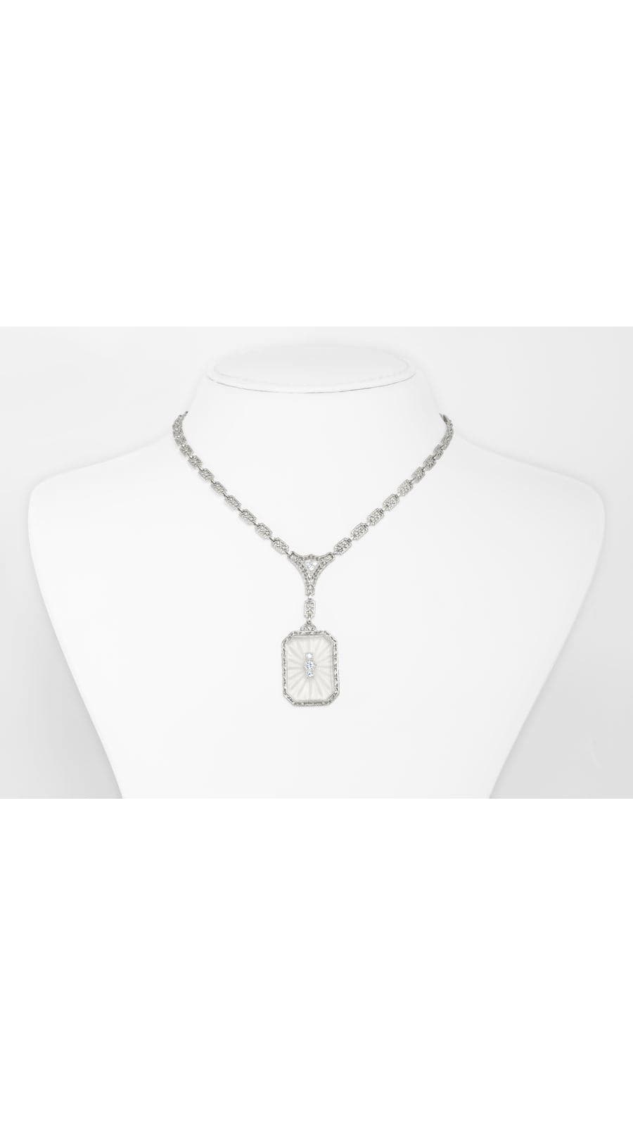 Art Deco Platinum Diamond and Rock Quartz Crystal Necklace | Maison Orient