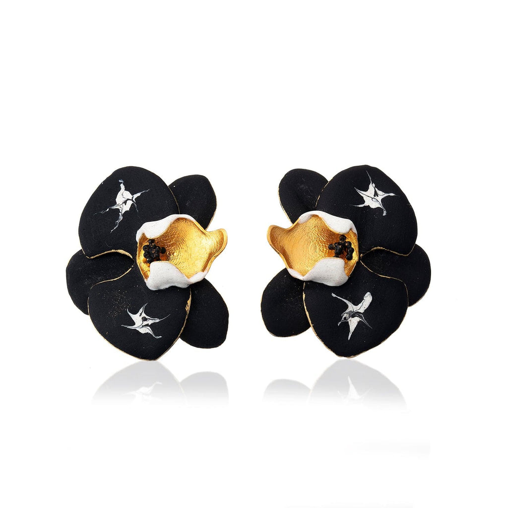 Black & White Orchid Flower Earrings | Maison Orient