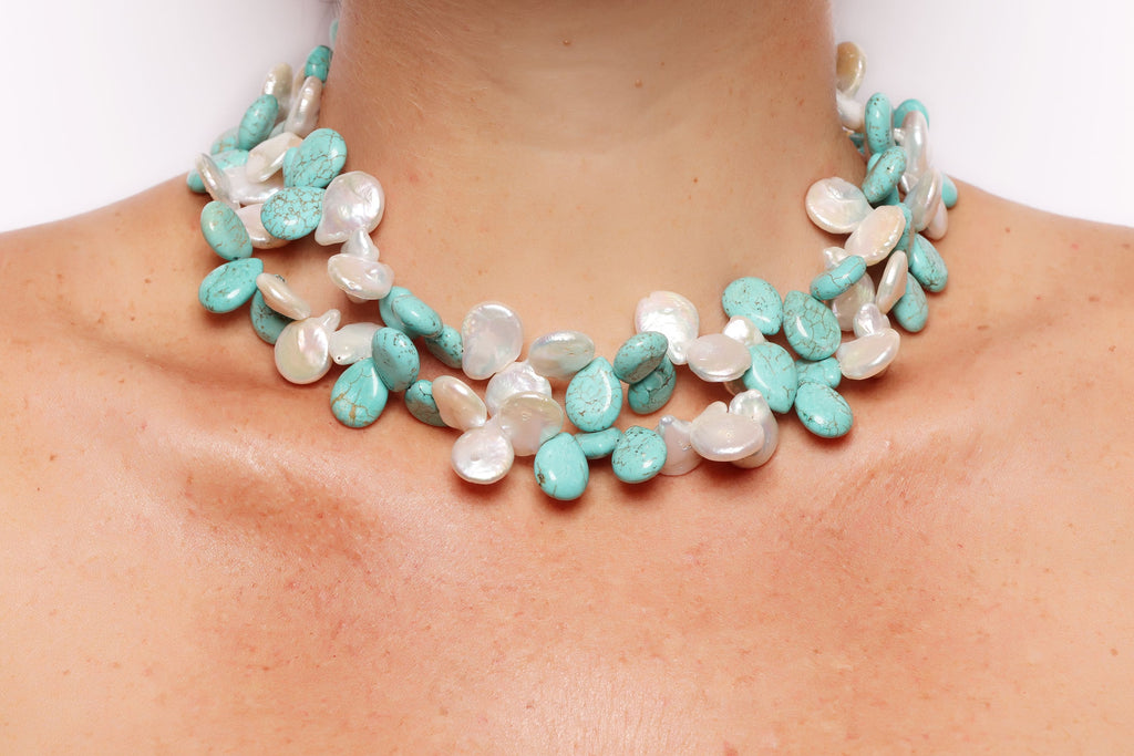 SUNSET Long in Turquoise and Baroque Pearls | Maison Orient