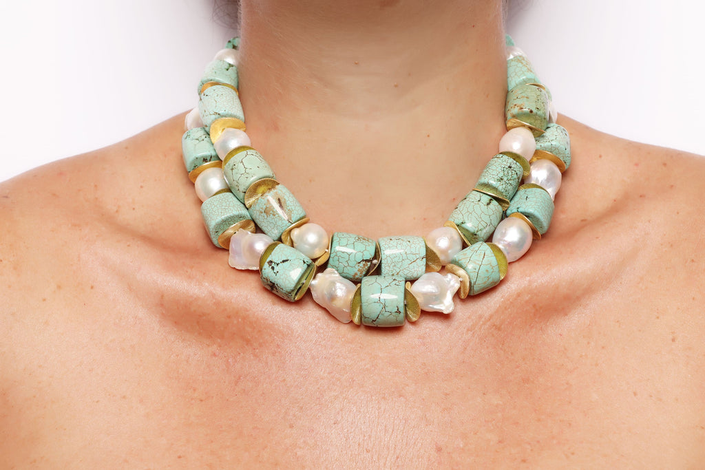 SUNSET Large in Turquoise and Baroque Pearls | Maison Orient
