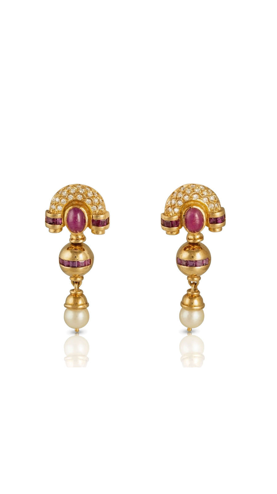 Contemporary Ruby, Diamond and Cultured Pearl Dangle Earrings | Maison Orient