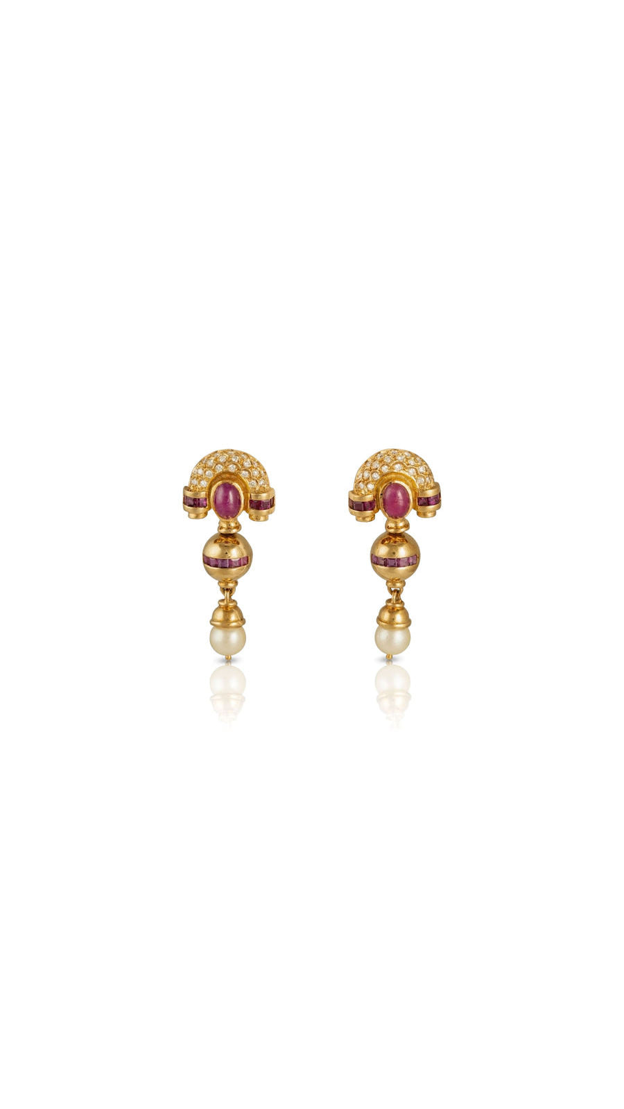 Contemporary Ruby, Diamond and Cultured Pearl Dangle Earrings | Maison Orient