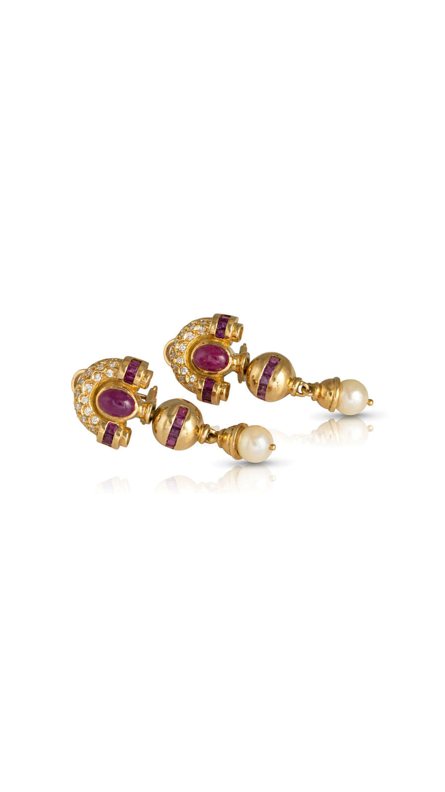 Contemporary Ruby, Diamond and Cultured Pearl Dangle Earrings | Maison Orient