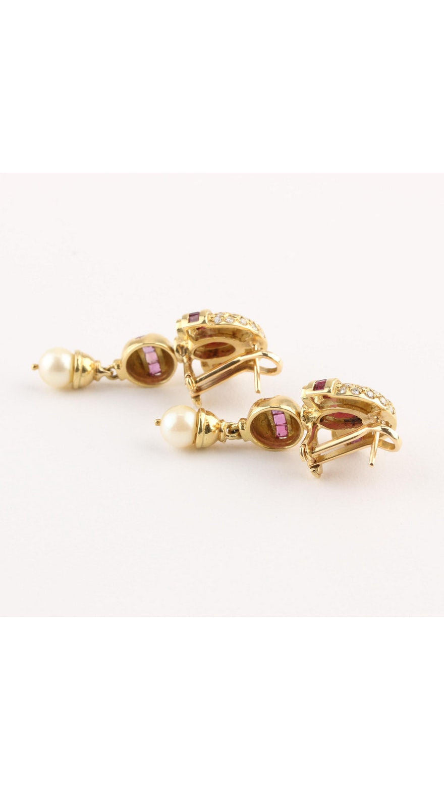 Contemporary Ruby, Diamond and Cultured Pearl Dangle Earrings | Maison Orient