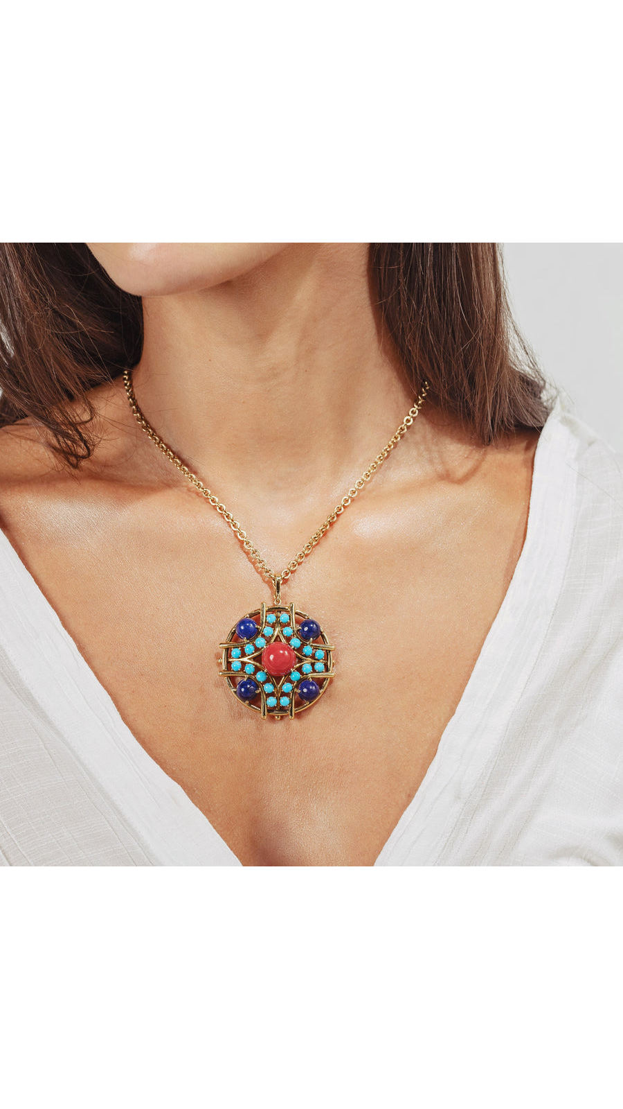 Contemporary Multi Colored Gemstone Medallion Necklace | Maison Orient