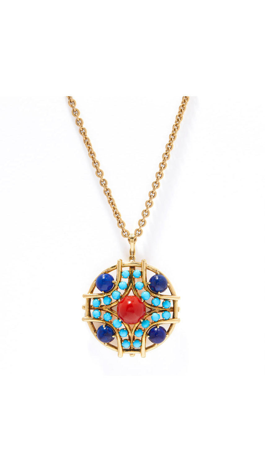 Contemporary Multi Colored Gemstone Medallion Necklace | Maison Orient