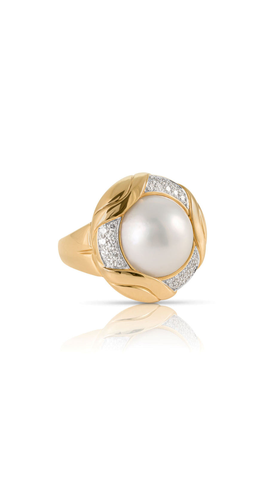 Contemporary 18K Round Mabe Pearl and Diamond Ring | Maison Orient