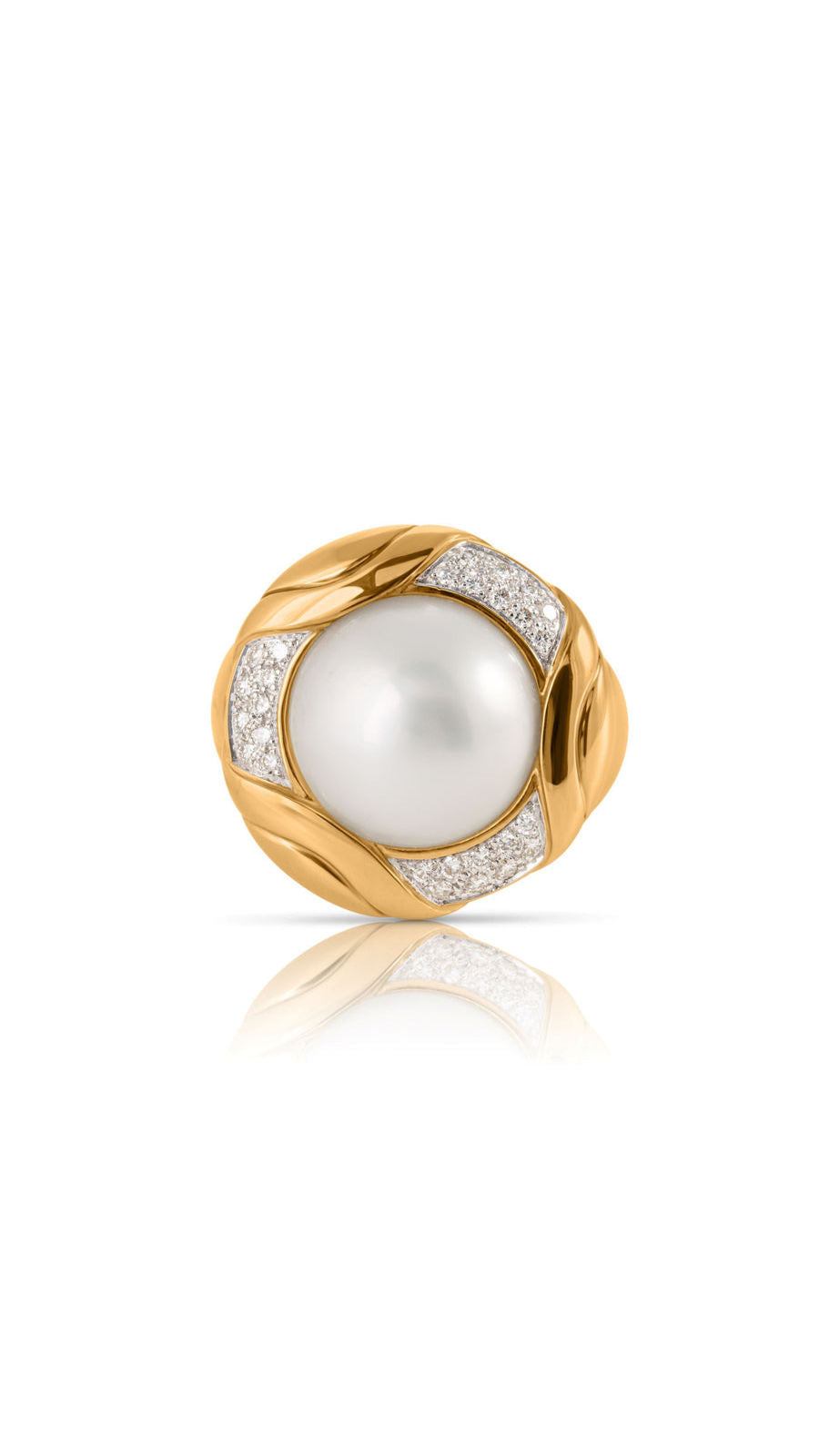 Contemporary 18K Round Mabe Pearl and Diamond Ring | Maison Orient