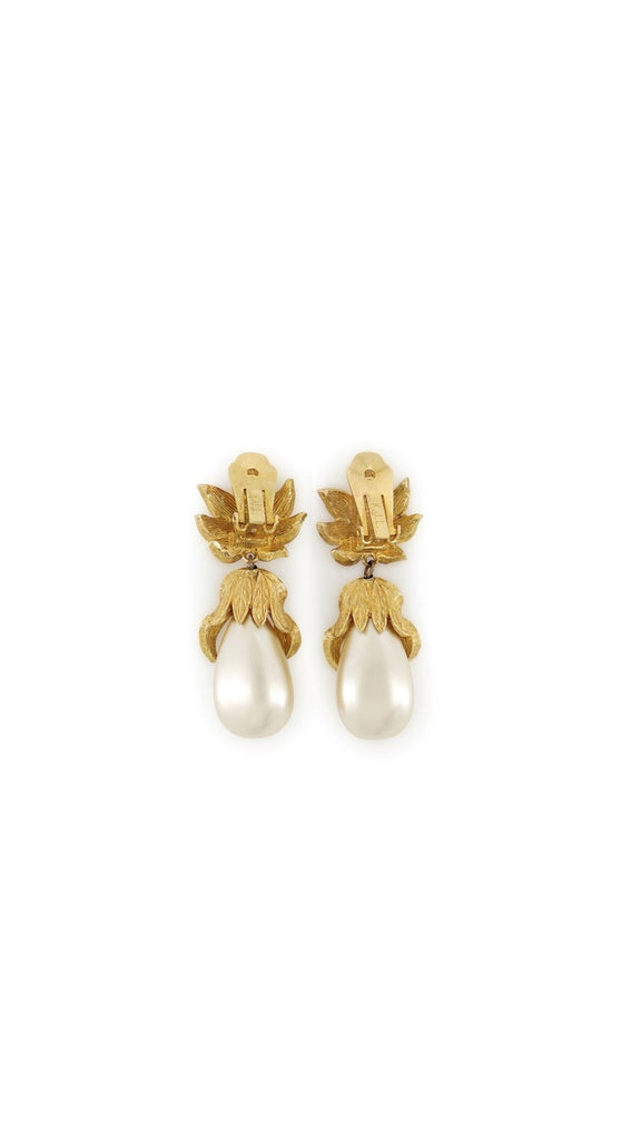 Kenneth Jay Lane Baroque pearl with turquoise center flower drop earrings | Maison Orient