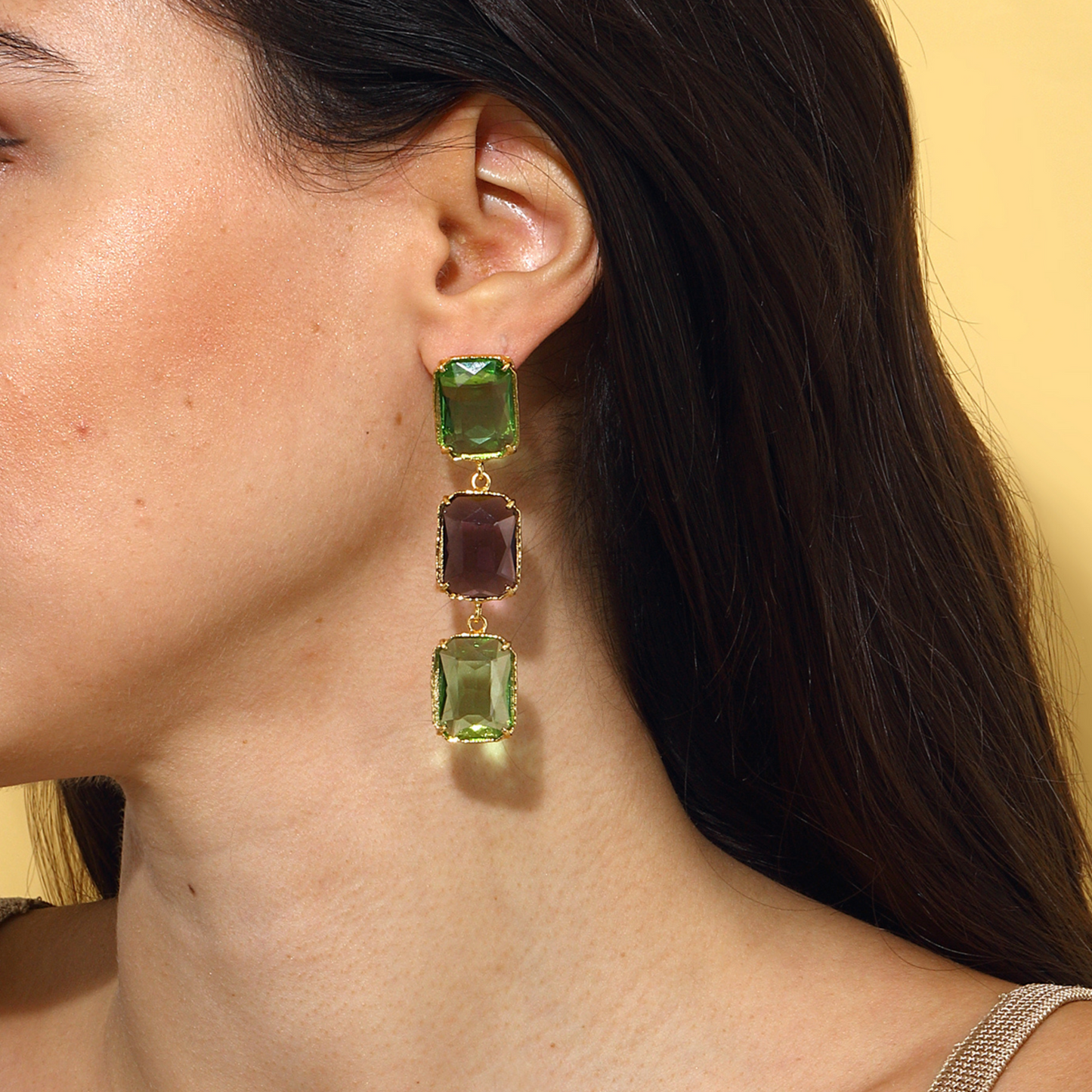 Donna Earrings - Light Green & Amethyst