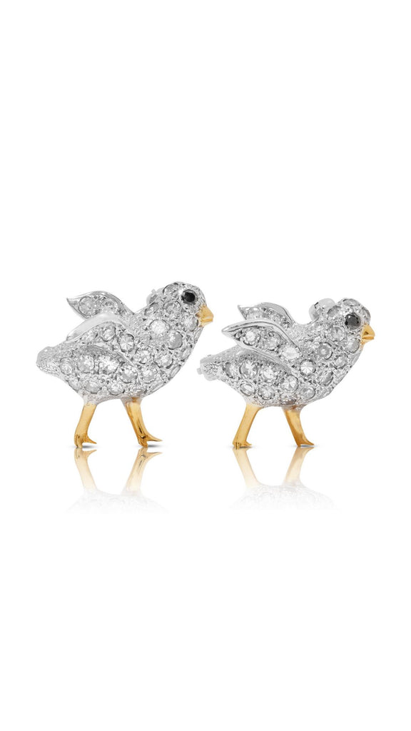 Estate Animated Chicks Diamond Brooch Pair | Maison Orient