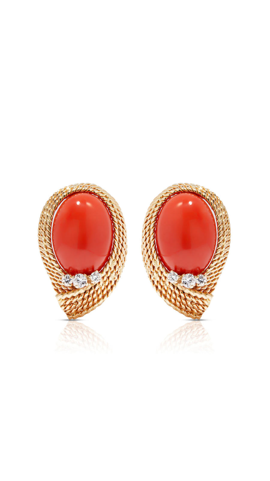 Estate Coral and Diamond Rope twist Ear clips | Maison Orient