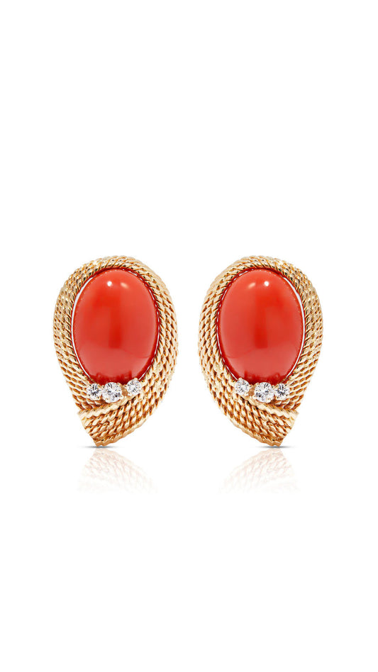 Estate Coral and Diamond Rope twist Ear clips | Maison Orient