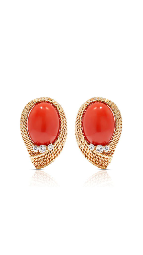 Estate Coral and Diamond Rope twist Ear clips | Maison Orient