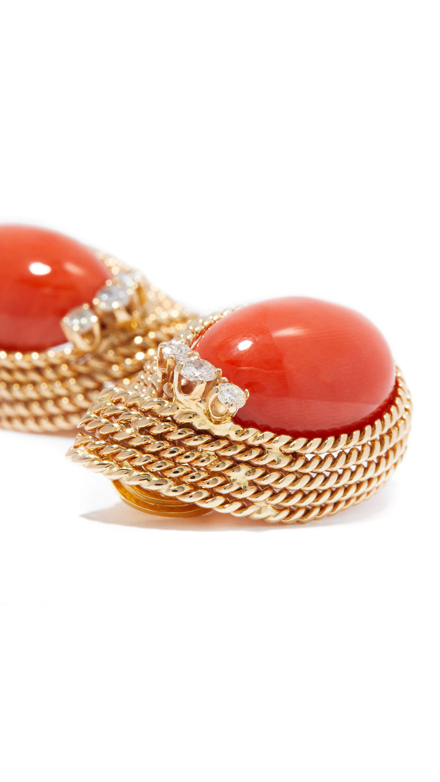 Estate Coral and Diamond Rope twist Ear clips | Maison Orient