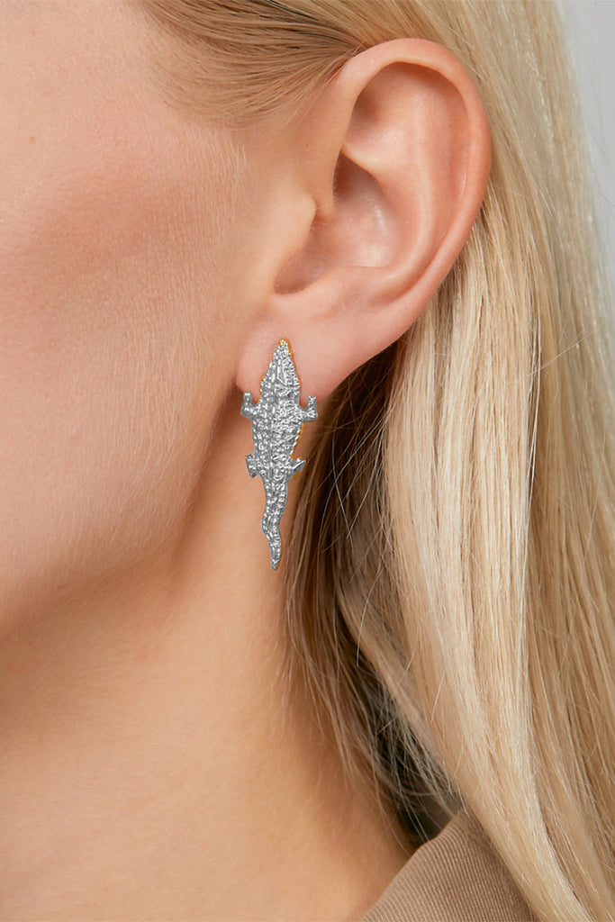 Silver Crocodile Earrings | Maison Orient
