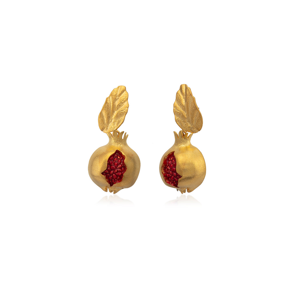 Gold Pomegranate Drop Leaf Earrings | Maison Orient