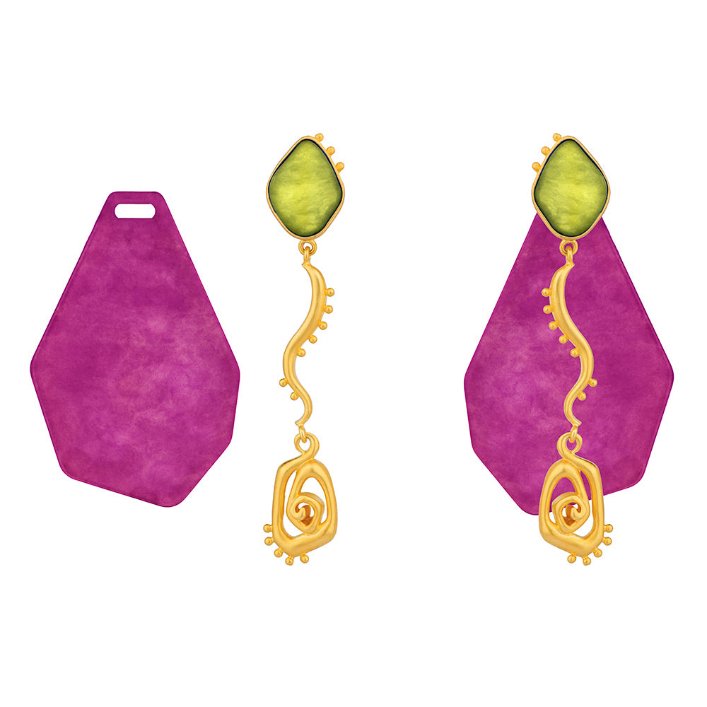 JUDE BENHALIM Interchangeable Gaia Earrings Brass dipped in 18K gold with a matte finish with custom dyed resin stones