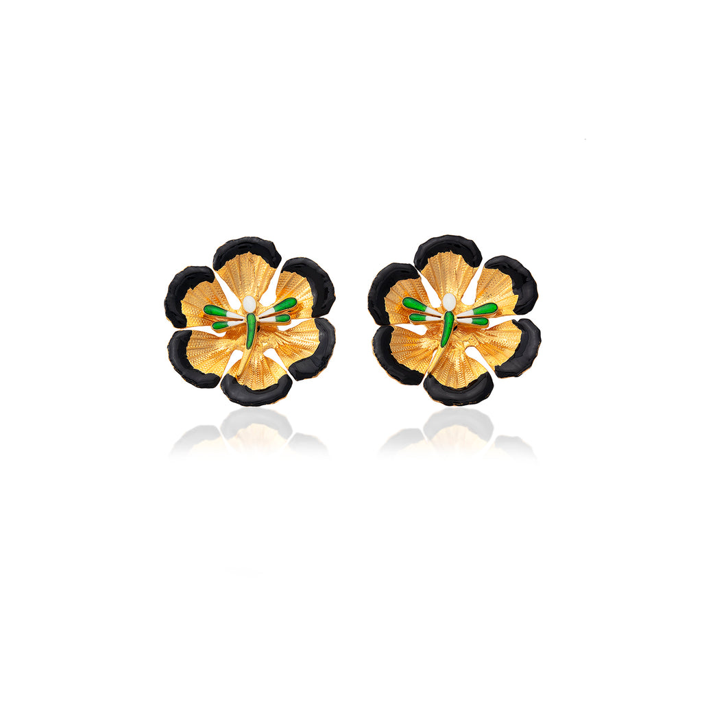 Gold & Black Flower Earrings With Dragonfly | Maison Orient