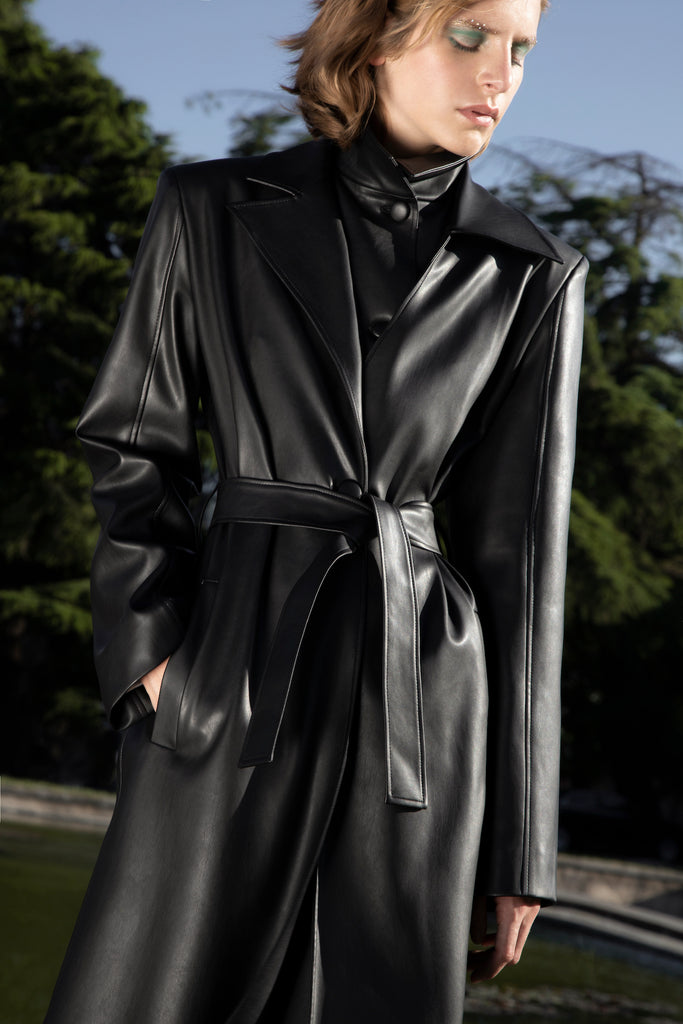 Faux Leather Double Layer Coat
