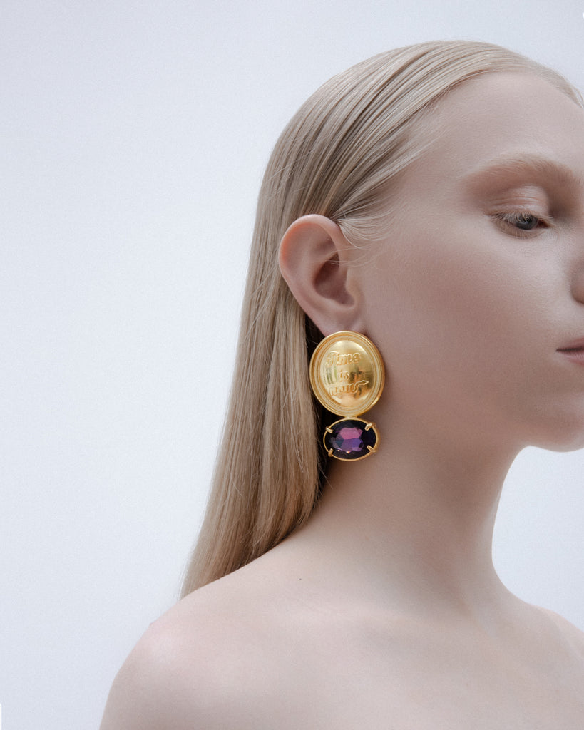 Round earrings with purple stones | Maison Orient