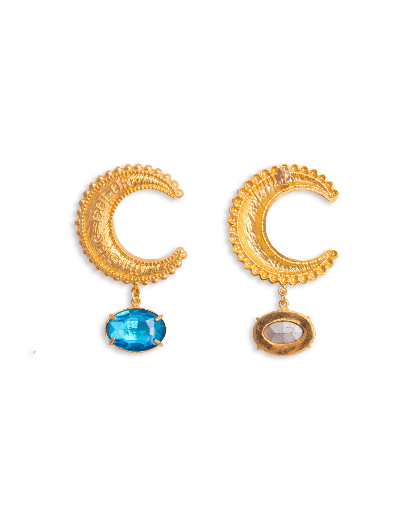 Moon earrings with blue stones | Maison Orient