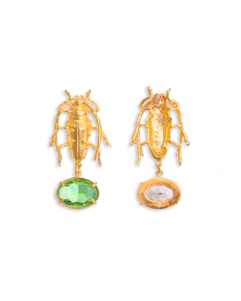 Beatle earrings with green stones | Maison Orient