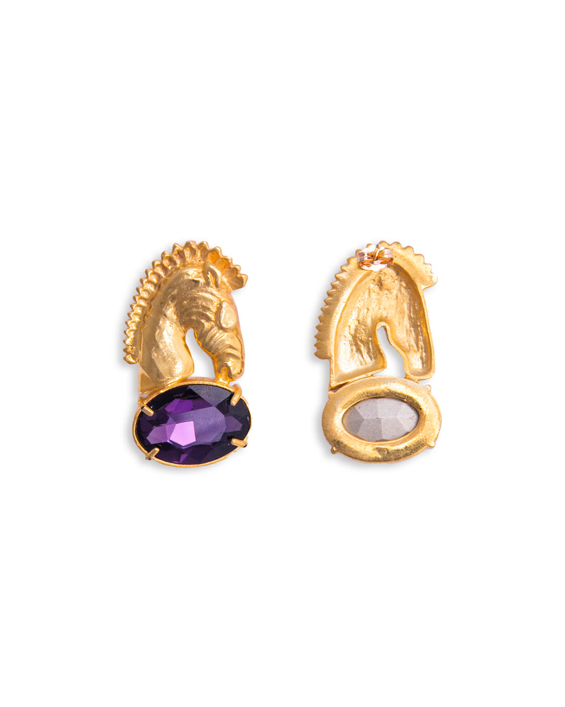 Horse head earrings with purple stones | Maison Orient
