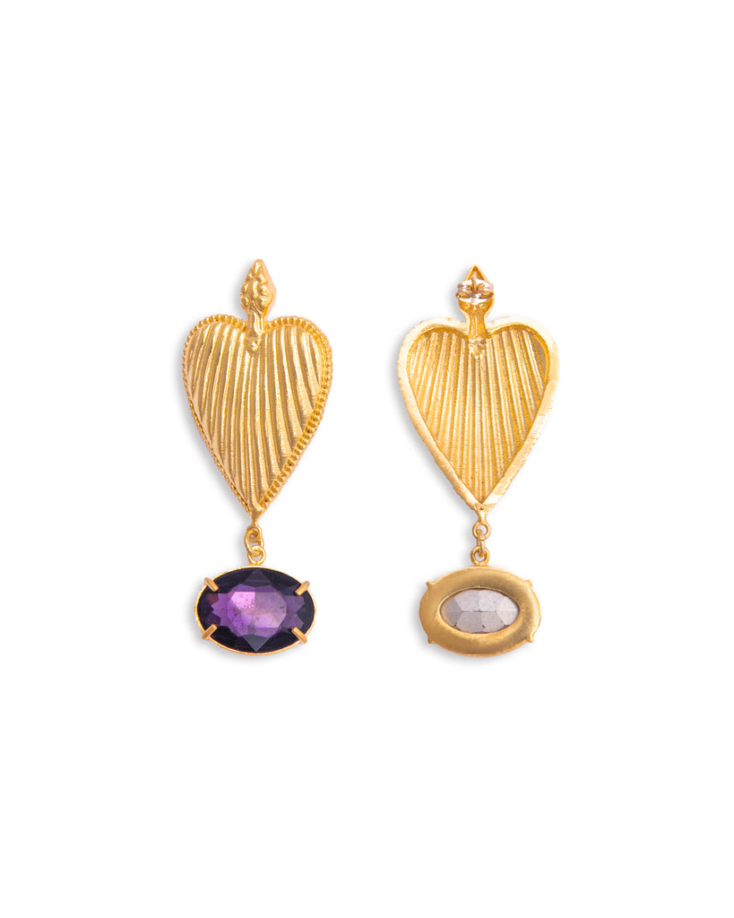 Heart earrings with purple stones | Maison Orient
