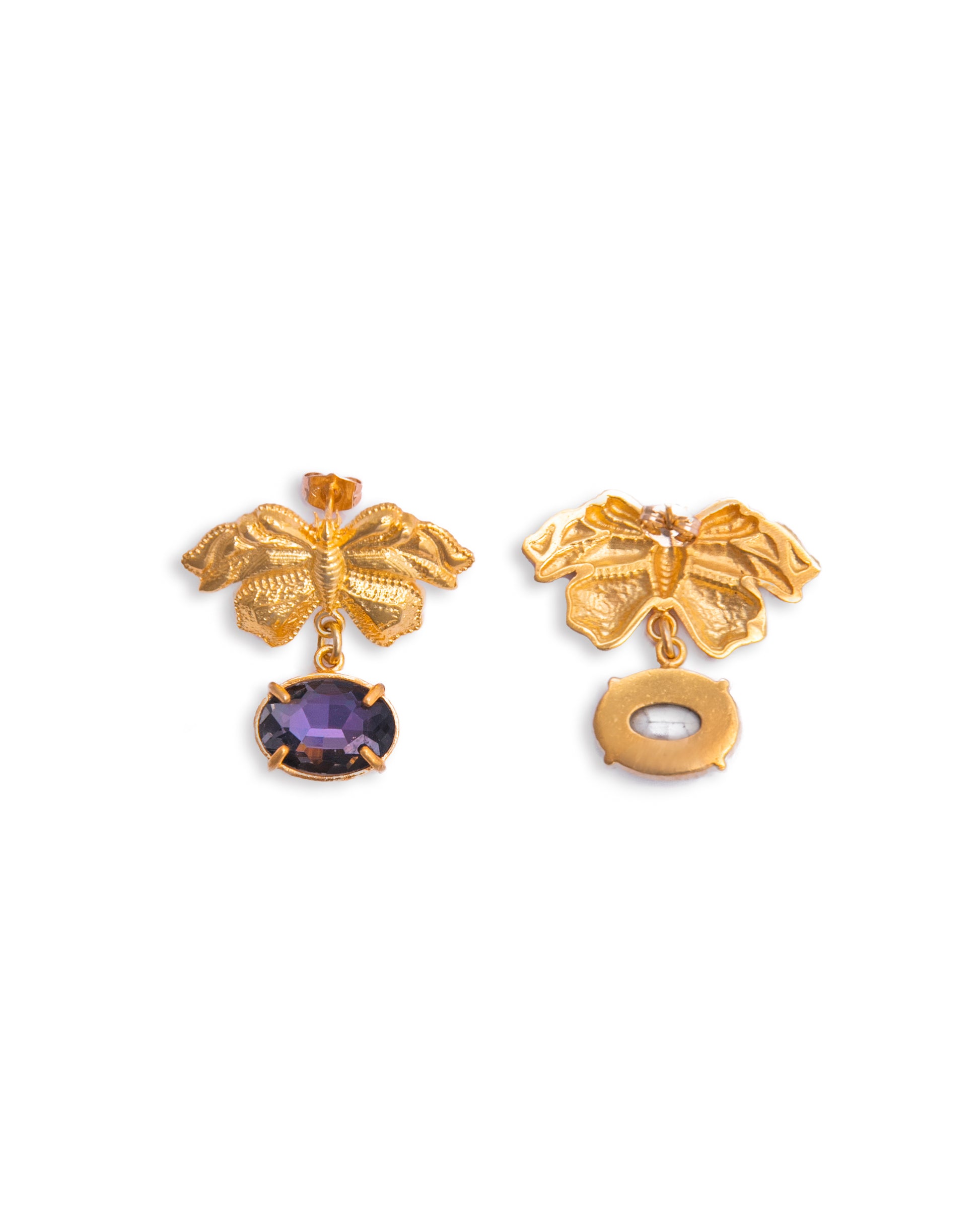 Small Butterfly earrings with purple stones | Maison Orient