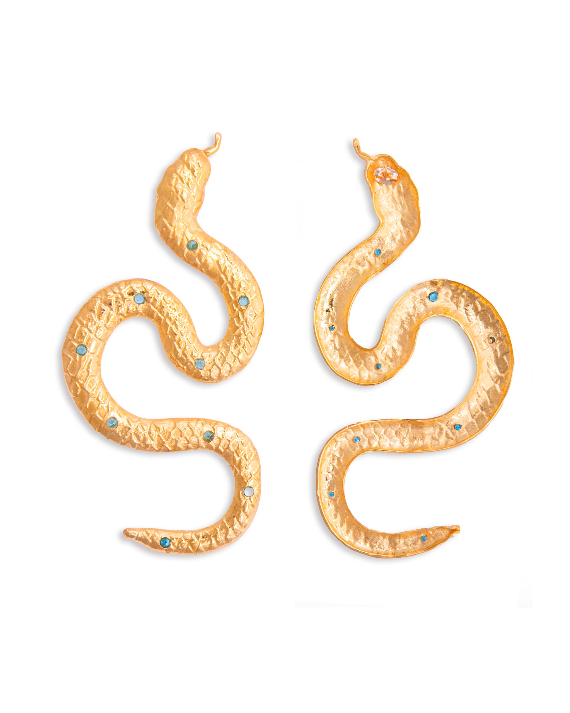 Large Snake earrings with blue stones | Maison Orient