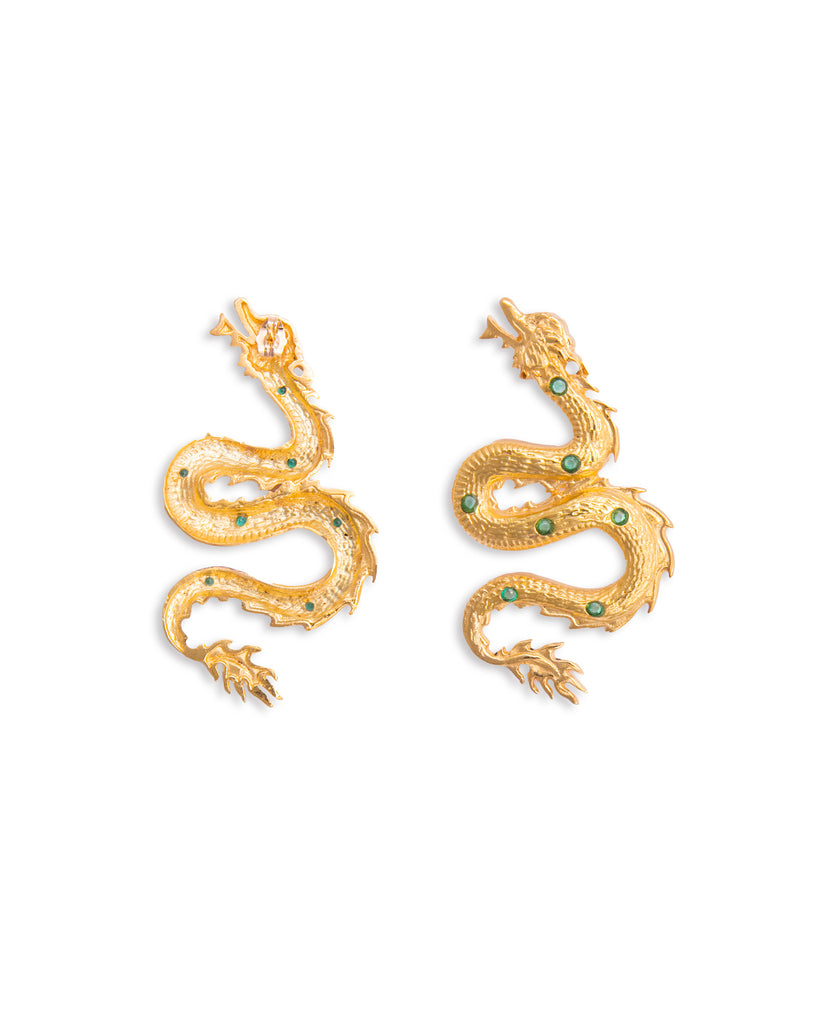 Small Dragon earrings with green stones | Maison Orient