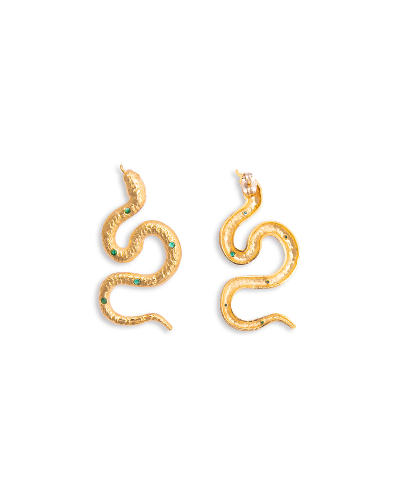 Small Snake earrings with green stones | Maison Orient
